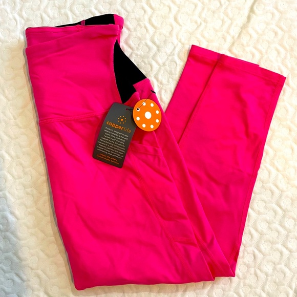 Copper Life Small Leggings Women's Back Support Neon Pink Copper Zinc Infused - Picture 1 of 12